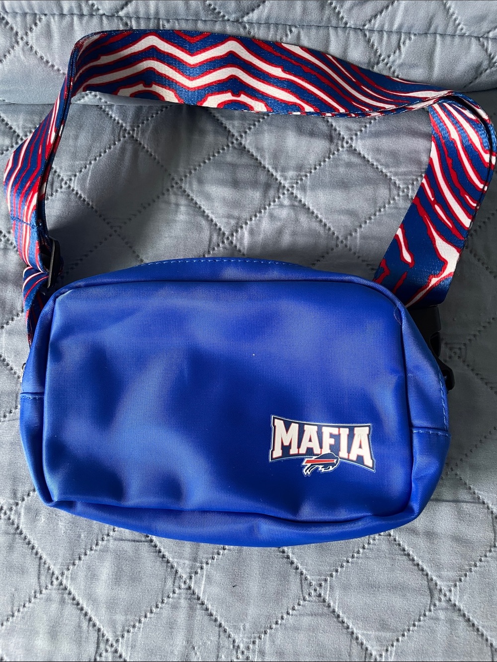 Buffalo Bills MAFIA Blue Crossbody Bag Or Fanny pack with Patterned Strap